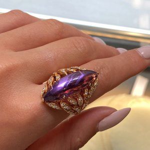 Luca Carati 18K Rose Gold Amethyst & Diamonds Ring 0.77Cttw Size 6.75